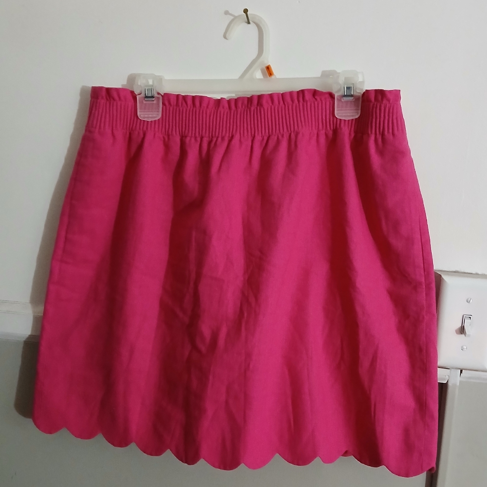 J Crew Scallop Hem Pink A-Line Skirt Size 12 Linen Stretch Spring Summer Office
